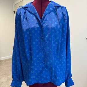Vintage Oscar de la Renta Expressions Blue and teal Geometric Blouse